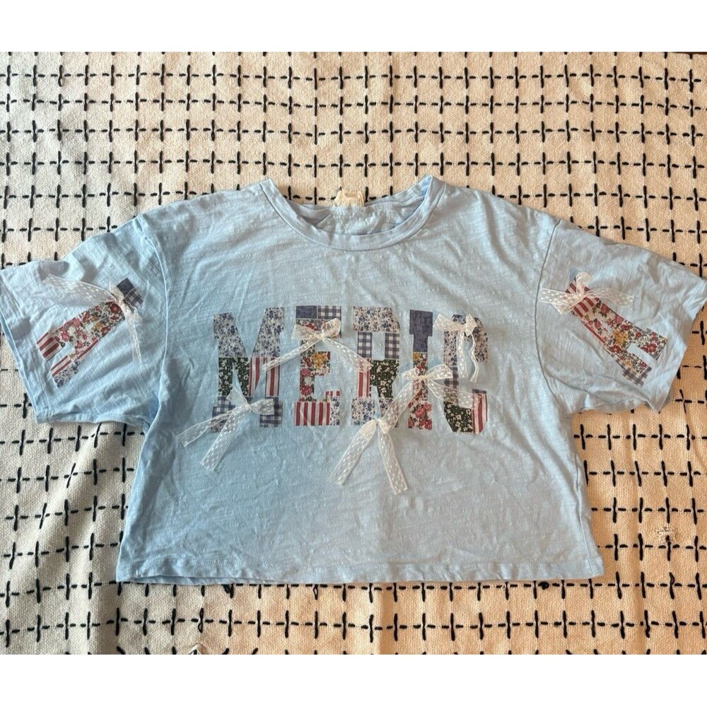 Junk Gypsy / Peach Love California "AMERICA" Crop Tee Sz Small